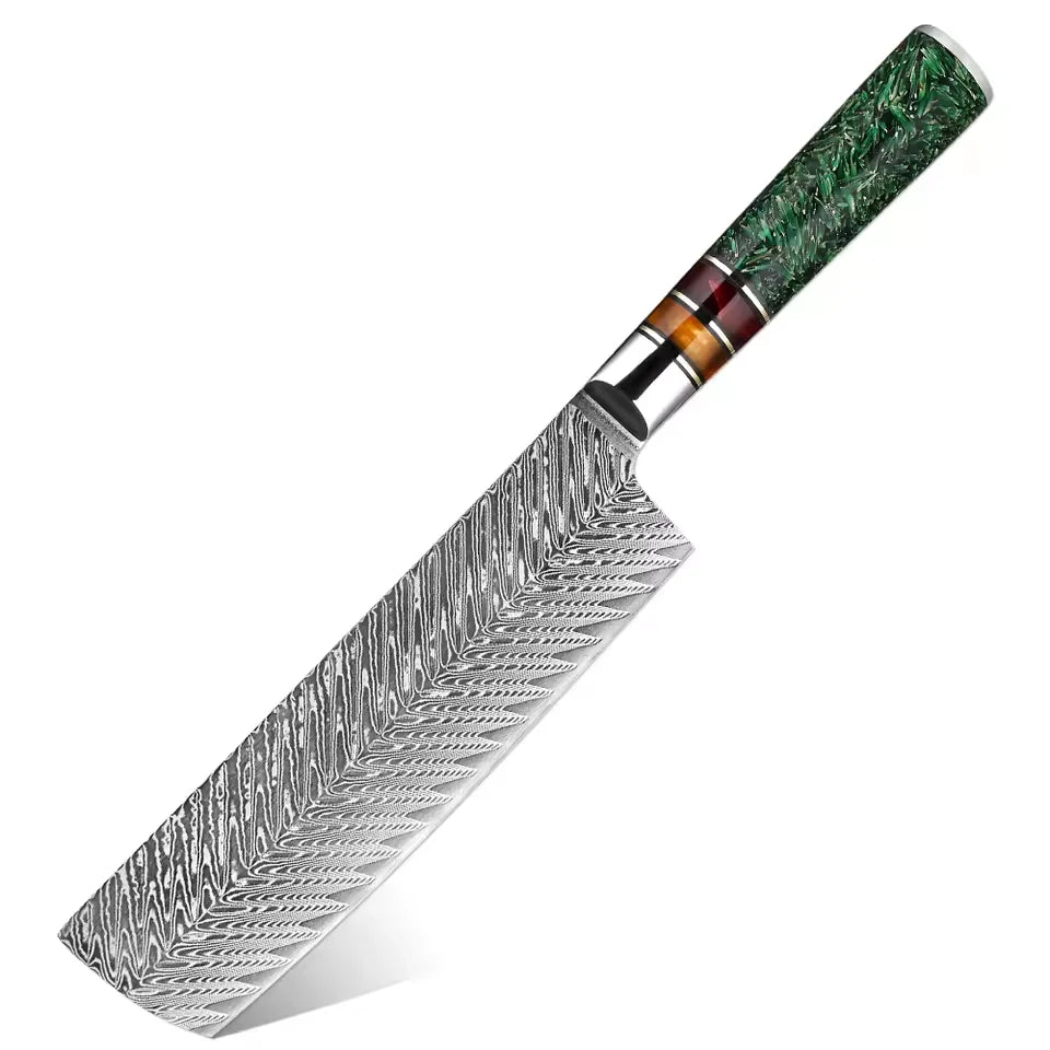 XITUO 7" Damascus Steel Nakiri Knife – Rice Husk Handle Nakiri Kitchen Knife Qst Nakiri Knife