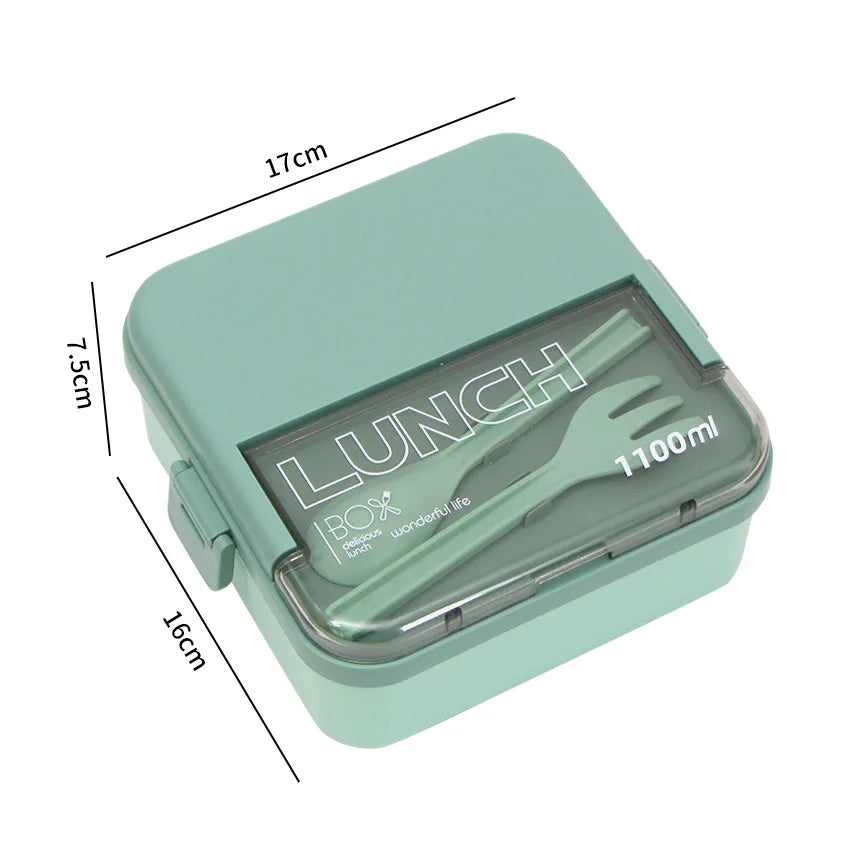 Square Sealed Lunch Box – Microwave Safe, 1.2L Bento Container Sealed Lunch Box Qme green 6.5 inch