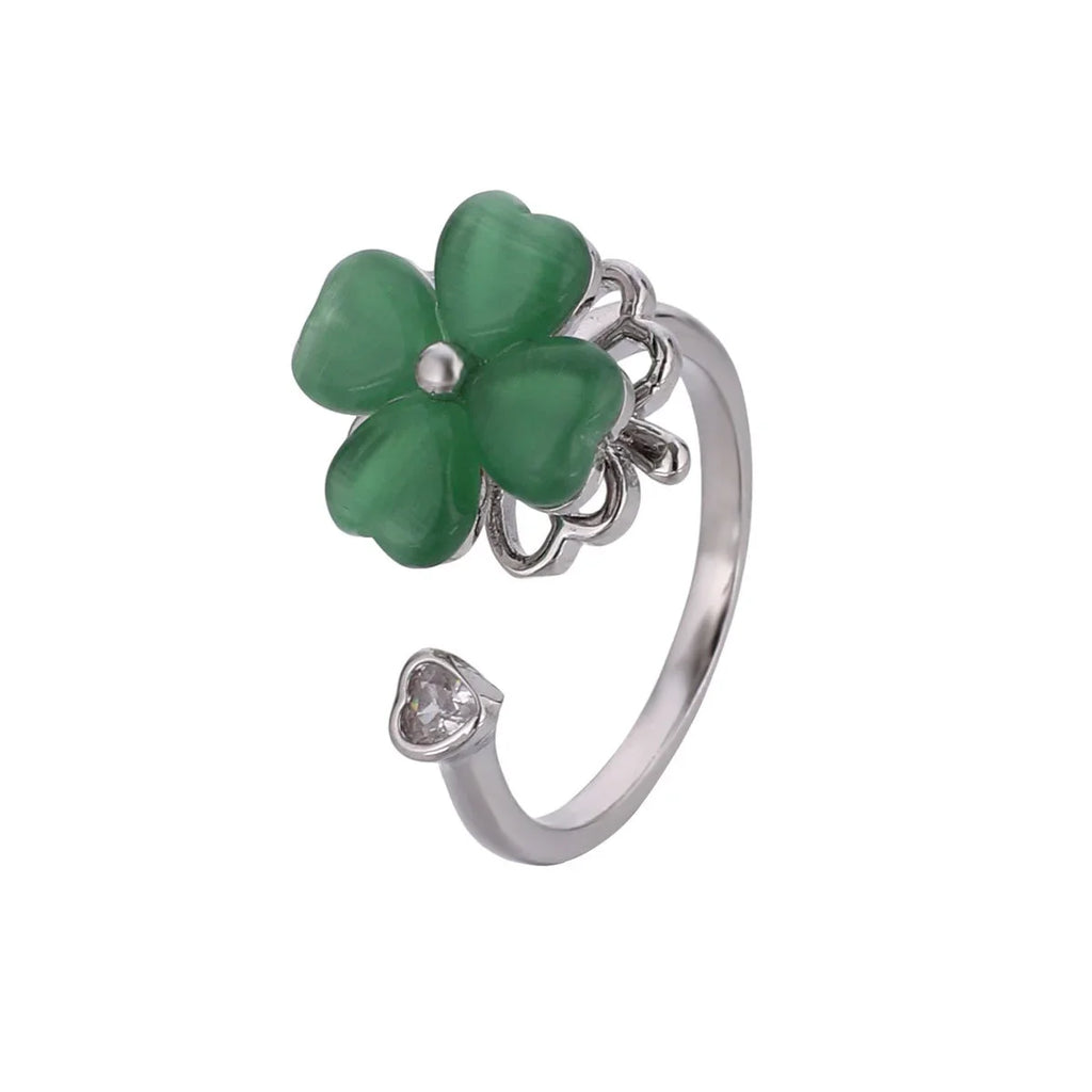 Purple Four Leaf Zircon Flower Adjustable Ring for Women Fashion Ring Qme