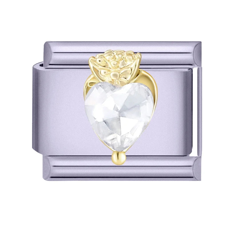 Gold Zircon Heart Star Moon Bow Italian Charm Link | Stainless Italian Charm Link Qme Style 7