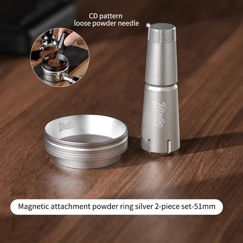 Bincoo Magnetic Dosing Funnel & WDT Tool Set – 51/58mm Espresso Prep Kit Qst Silver 51mm 2pcs