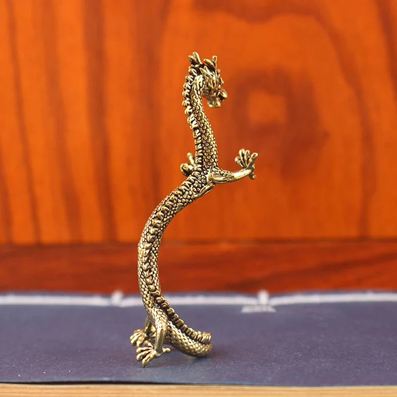Pure Brass Standing Dragon Statue | Loong Zodiac Home Decor Brass Dragon Figurine Qme