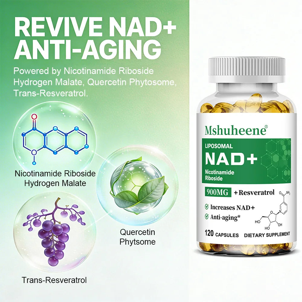 NAD+ Booster Capsules with Trans-Resveratrol & Quercetin | 60/120ct NAD+ Supplement Capsules Qst