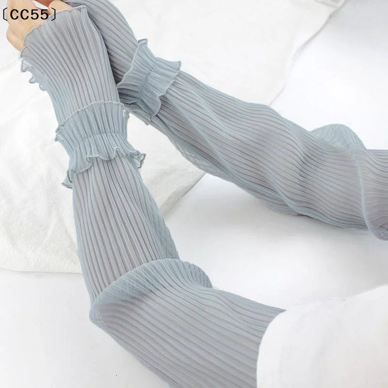 Women's UPF 50+ Sun Sleeves Fingerless Lace Mesh Arm Covers UV Arm Sleeves Qst