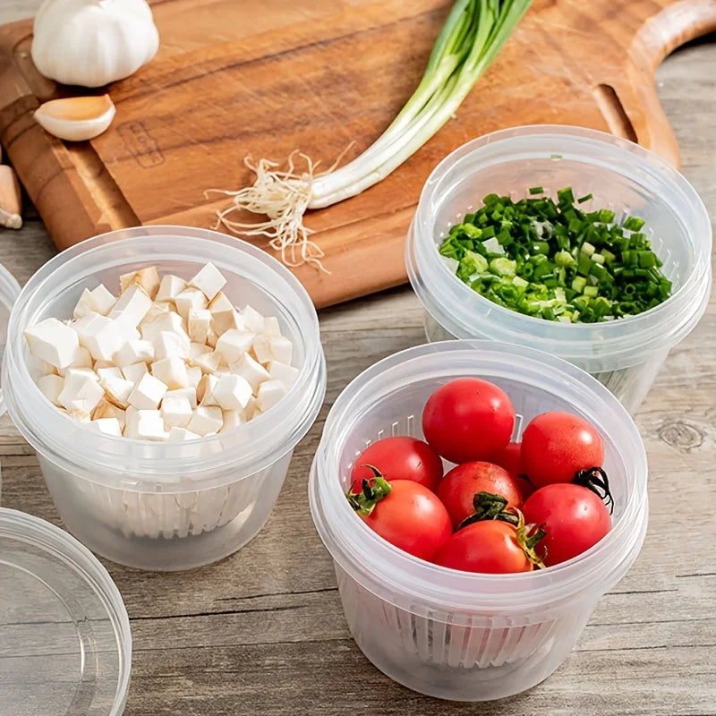 Scallion & Veggie Keeper Fridge Box with Drainage | 1 Pack Produce Storage Box Qme Clear