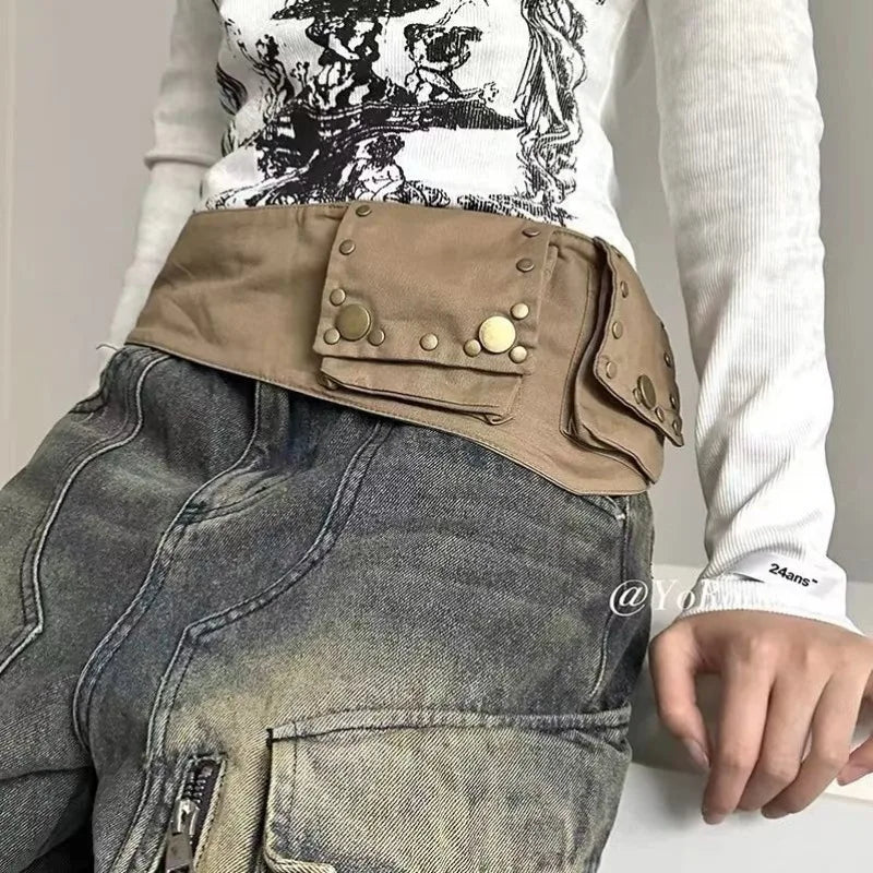Vintage Hippie Western Canvas Belt – Adjustable Waist Cincher Canvas Waist Belt Qme