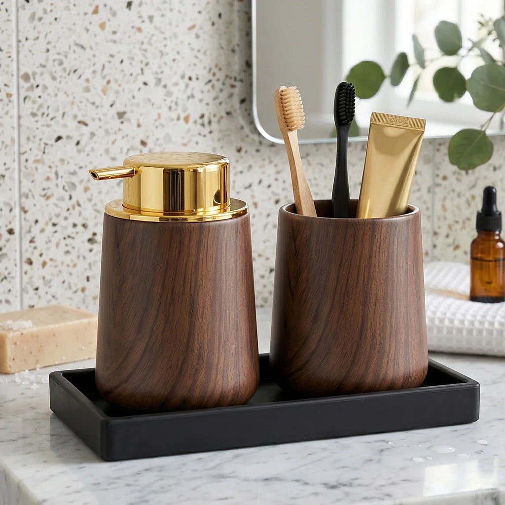 Bathroom Countertop Organizer Set – Soap Dispenser & Storage Bathroom Organizer Set Qme