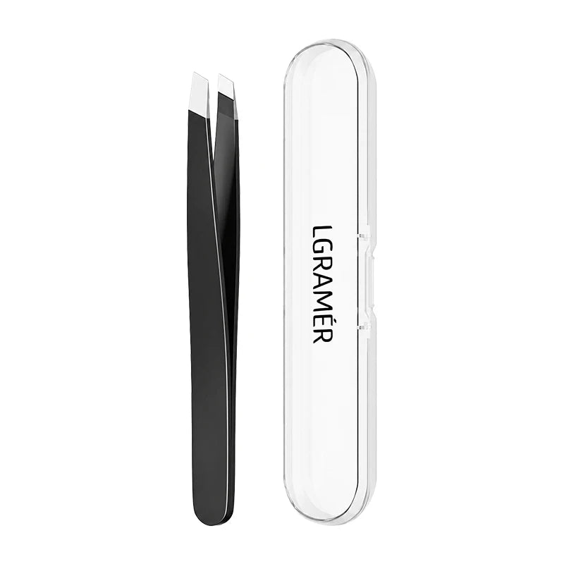 Precision Slant Eyebrow Tweezers with Travel Case – Stainless Steel Eyebrow Tweezers Qst black-1pcs