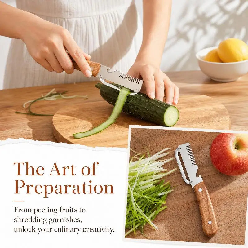3-in-1 Serrated Vegetable Peeler Slicer with Wooden Handle Vegetable Peeler Qme