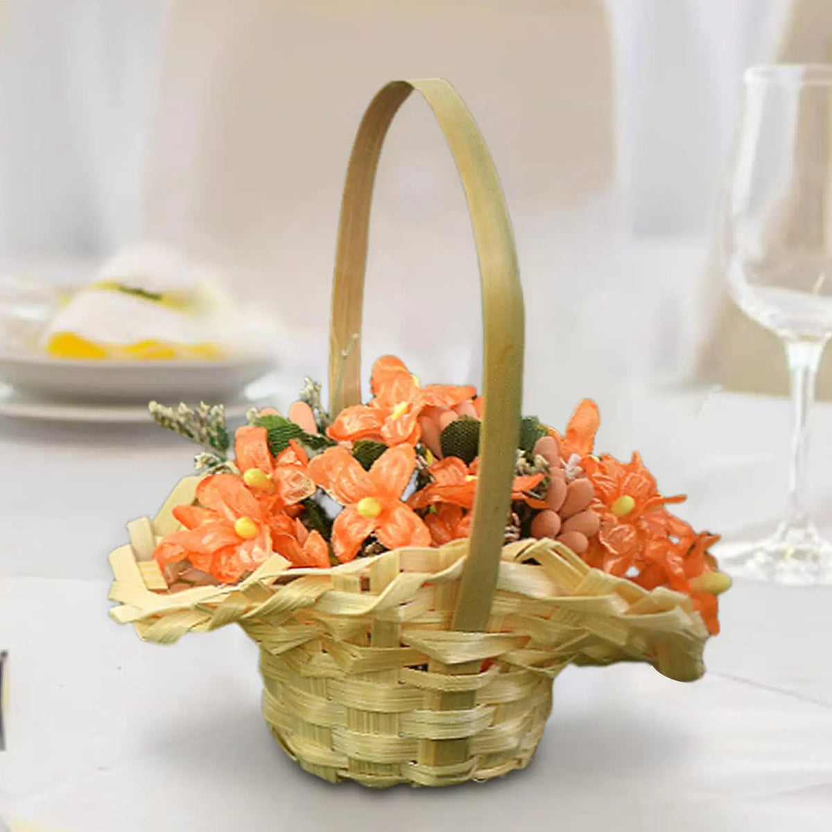 Miniature Woven Wood Flower Basket – Rustic Desktop Ornament Miniature Woven Basket Qme