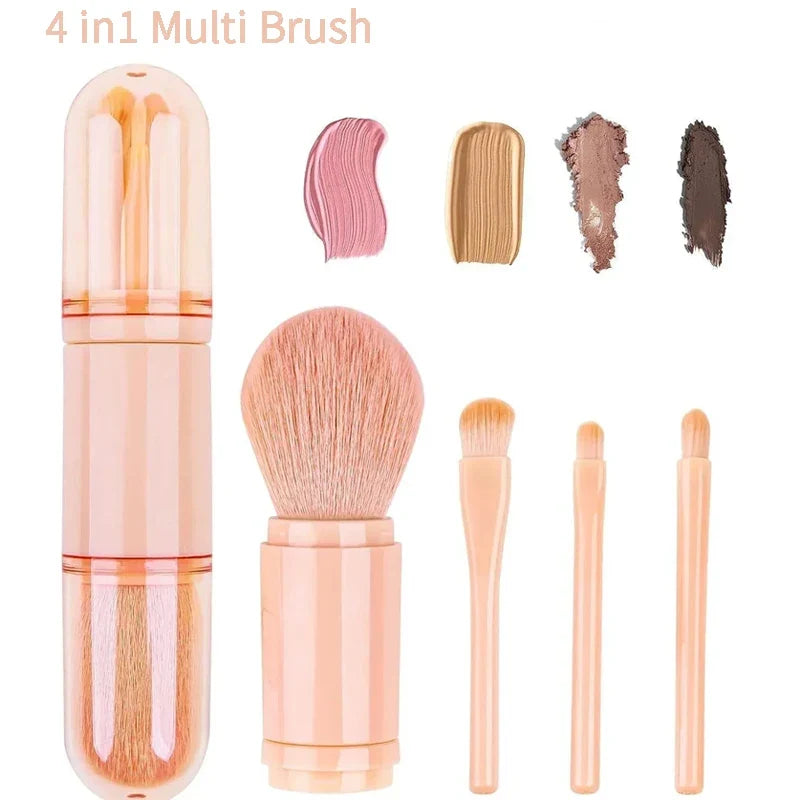 4-in-1 Retractable Mini Makeup Brush Set | Travel Eyeshadow Travel Makeup Brush Set Qme 1set