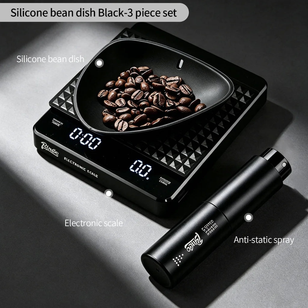 BINCOO Silicone Coffee Dosing Tray, Digital Scale & Storage Rack Espresso Dosing Station Qst Black 3-Piece Set