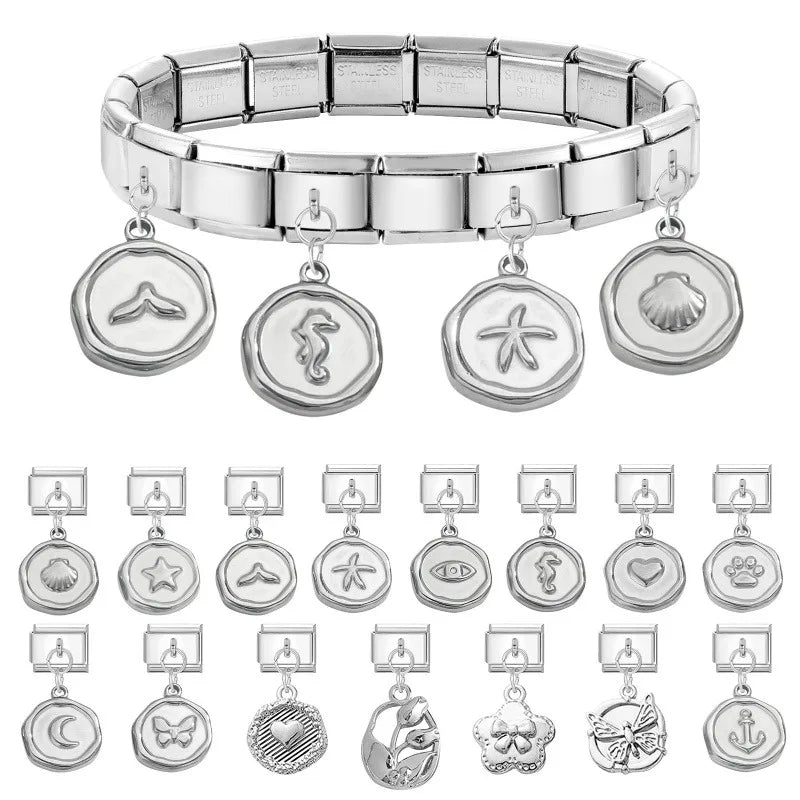 Italian Charm Link – Moon Shell Heart Seahorse | 29 Colors Italian Charm Link Qme