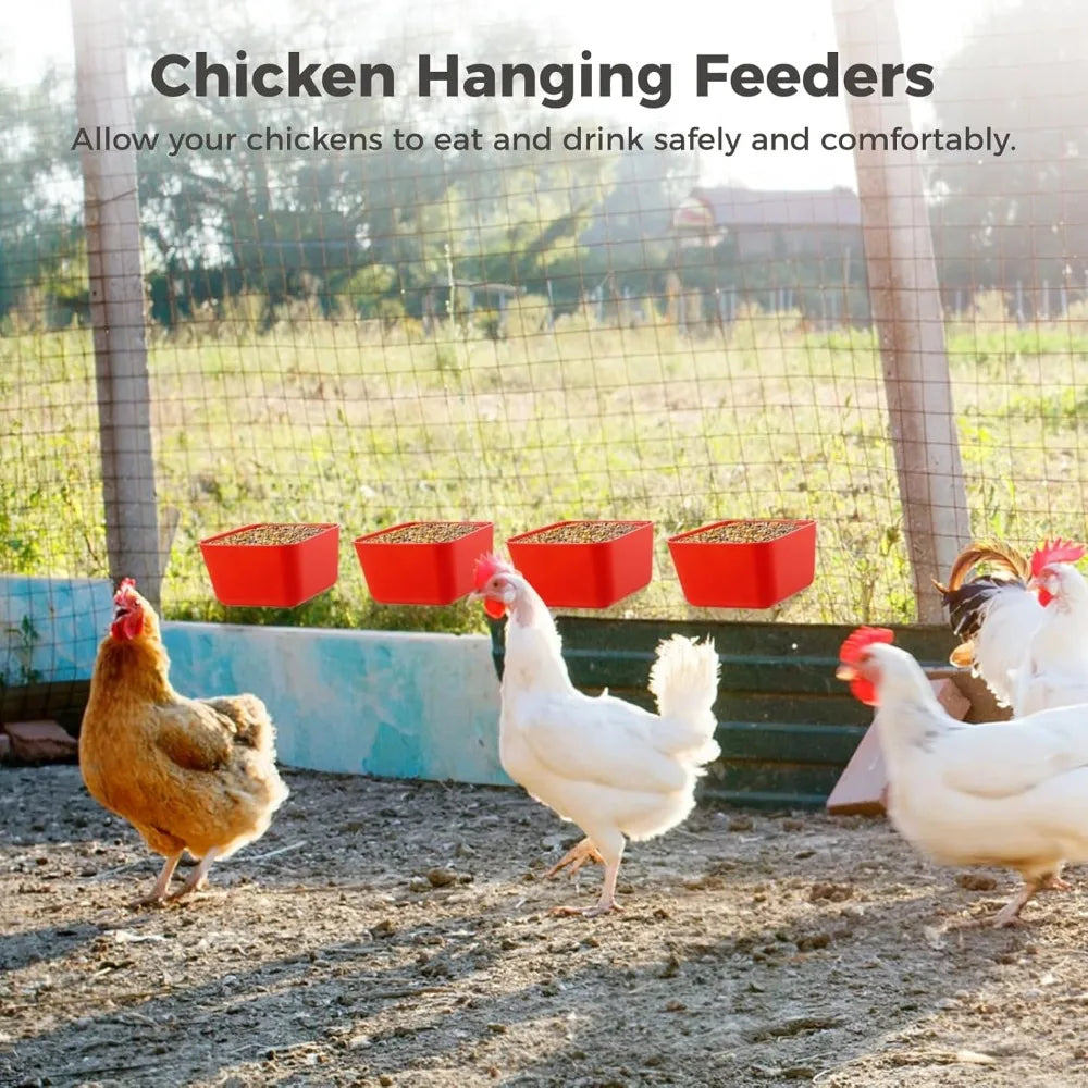 Hanging Plastic Chicken Coop Feeder & Drinking Bowl – 6 Pack Poultry Feeder Bowl Qme