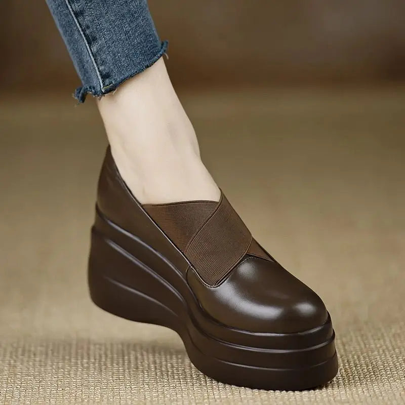 Women's Platform Wedge Loafers – Slip-On Height Boost Shoes Platform Wedge Loafers Qst