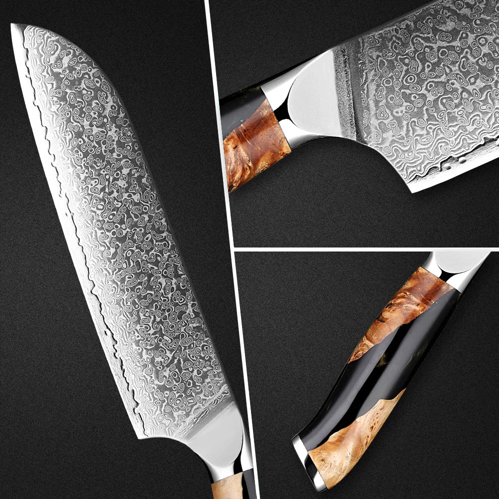 Xituo 7" Damascus Santoku Knife – VG10 67-Layer Steel Damascus Santoku Knife Qst