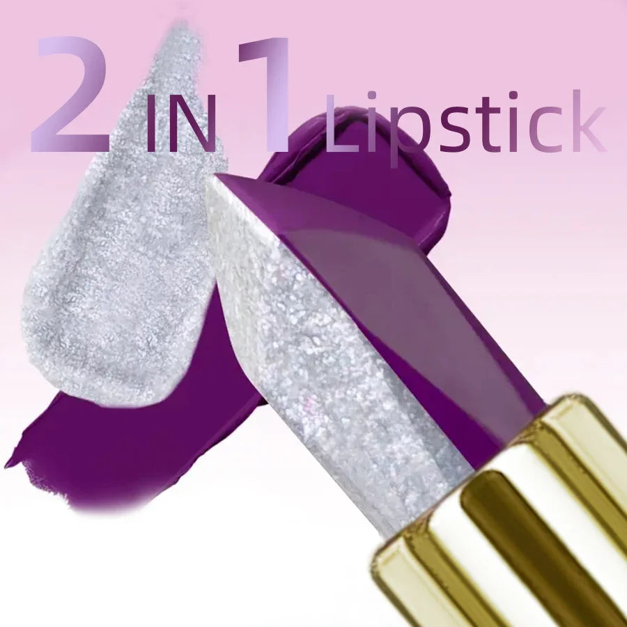 Purple Glitter Two-Tone Rose Lipstick – Moisturizing & Waterproof Glitter Lipstick Qme