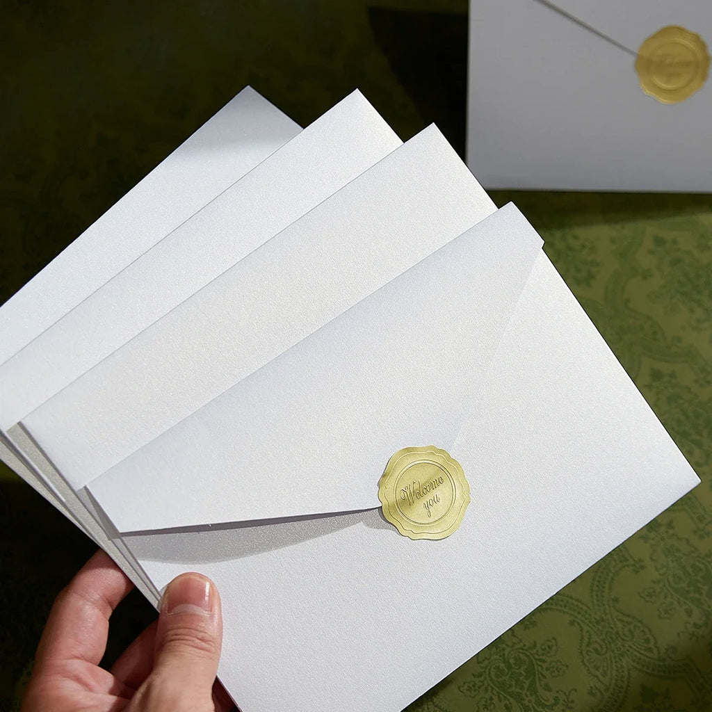 Pearl Envelopes with Gold Sealing Stickers – 10pcs Multi-Use Decorative Envelopes Qme