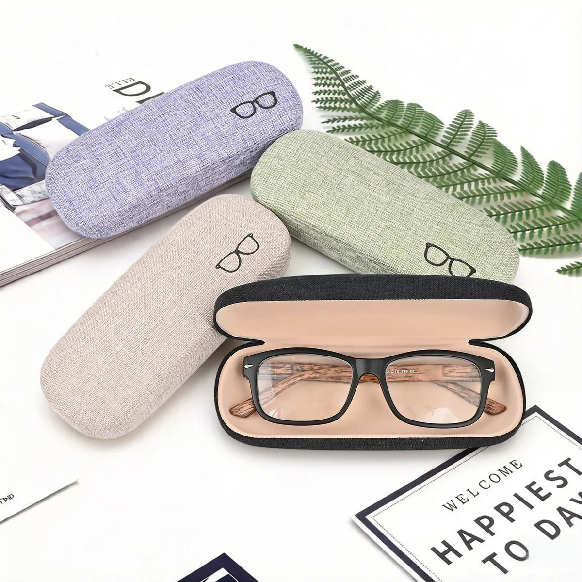 VOPHA Linen Hard Eyeglass Case – Portable Glasses Box Eyeglass Case Qst
