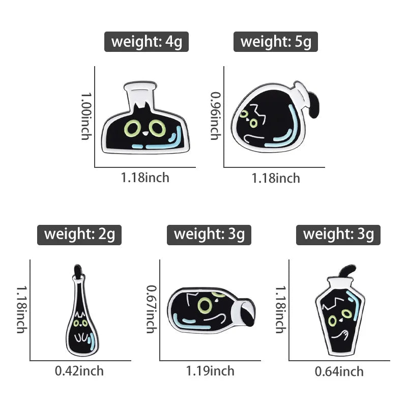 Cute Black Kitten Bottle Enamel Pin – Cartoon Cat Brooch Enamel Lapel Pin Qme
