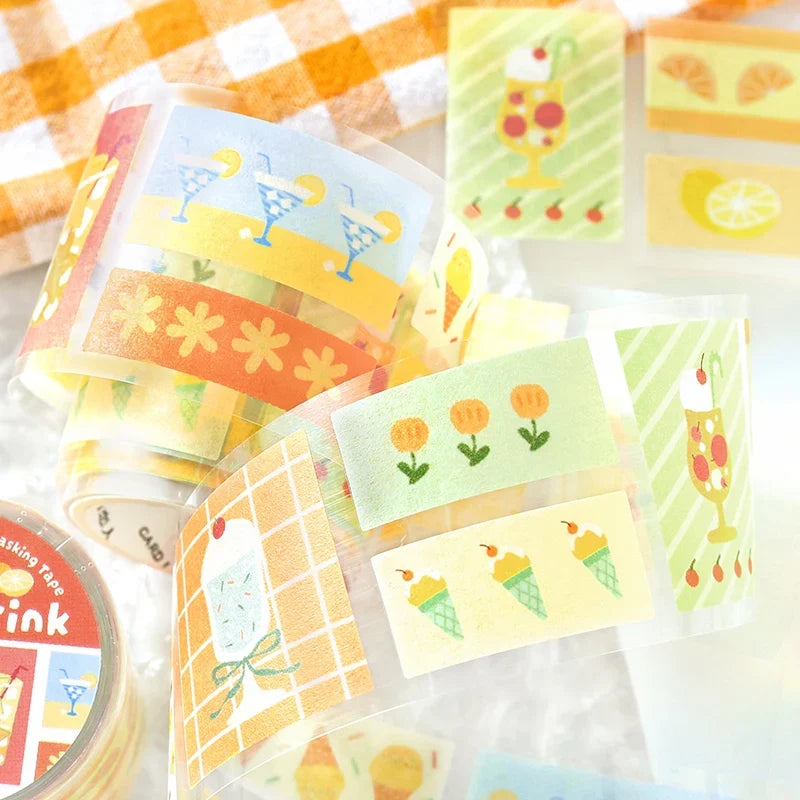 TIANZI Coffee Summer Die Cut Washi Tape 40mm×3m – 10 Colors Decorative Washi Tape Qme