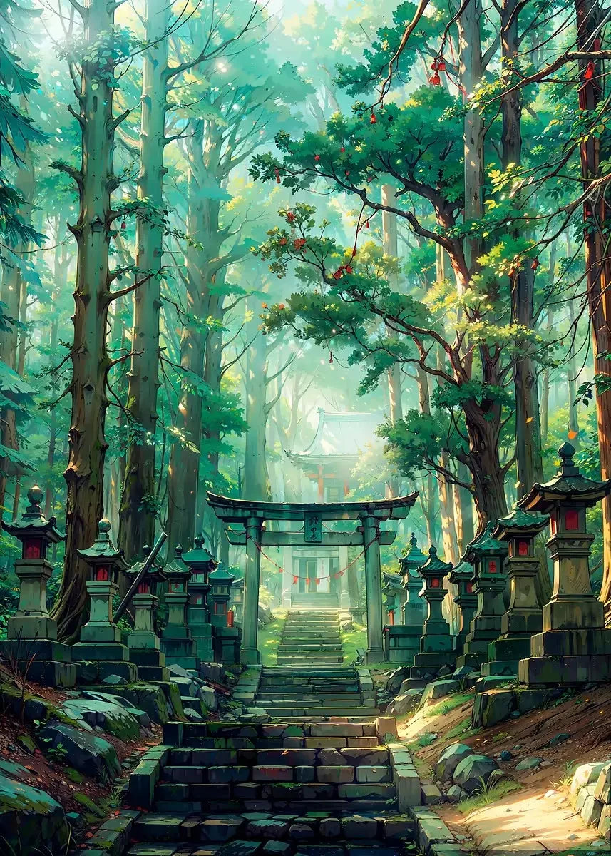 Japanese Shrine Forest Canvas Art Poster | Wall Décor Canvas Wall Art Qst 2 20X30cm No Framed