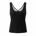 Women's Deep V Neck Mesh Crop Top – Sleeveless Beachwear Mesh Crop Top Qme Black S