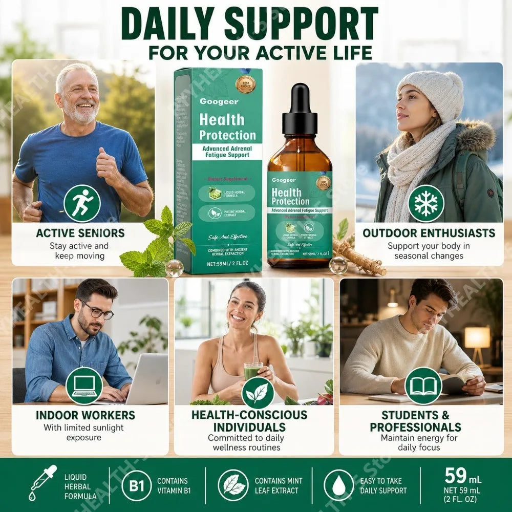 Adrenal Support Liquid Drops – Vitamin B1 & Mint Leaf 59ml Herbal Liquid Supplement Qst