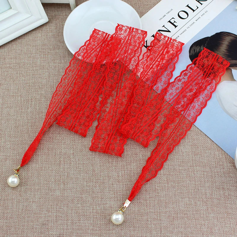 Sweet Lace Pearl Waist Chain Belt – Elegant Dress Accessory Decorative Waist Belt Qst 1Pcs Red