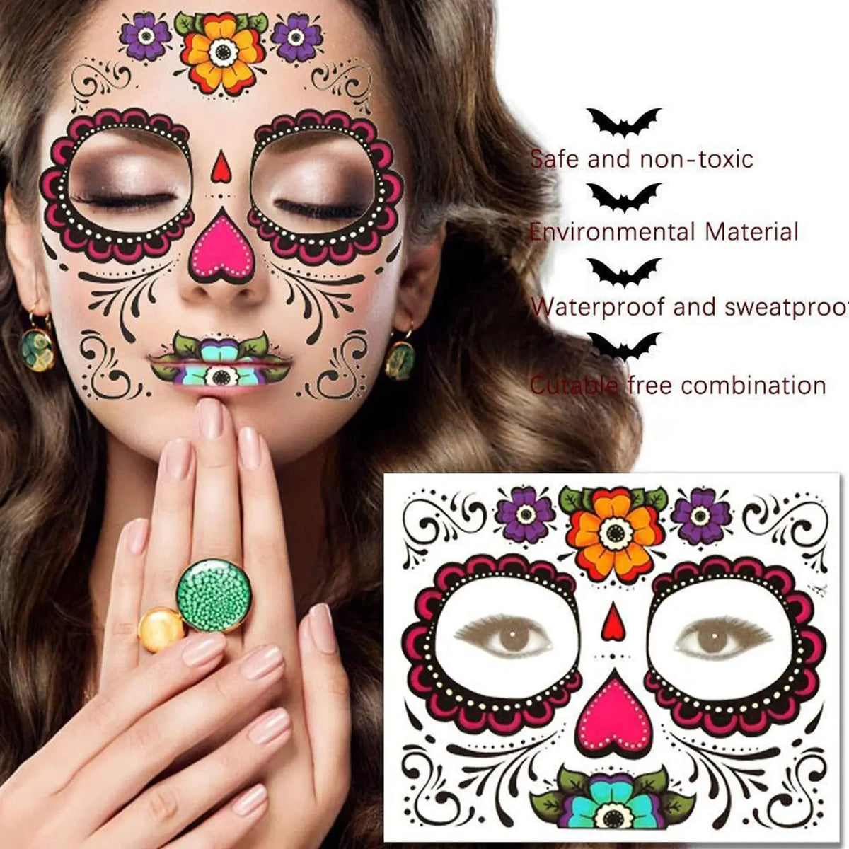 Day of the Dead Sugar Skull Temporary Face Tattoos – 13 Sheets Temporary Face Tattoos Qme