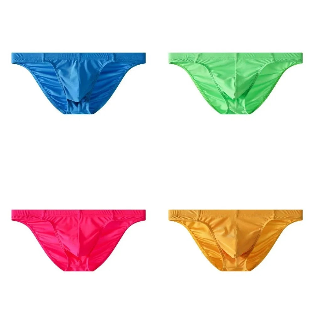 Men's Ice Silk Low Waist Briefs – Solid Color Underwear Men's Briefs Qme