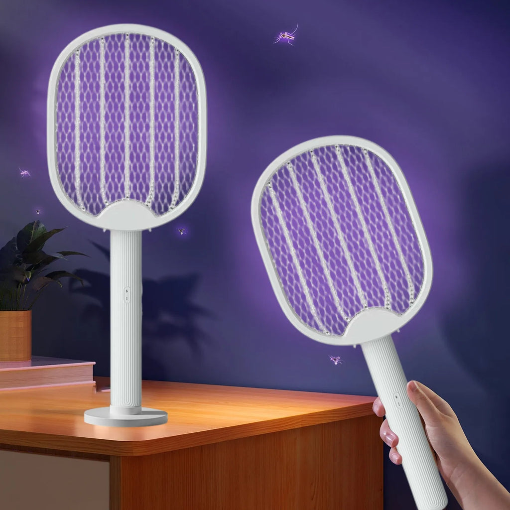 Rechargeable Folding Mosquito Swatter 2-in-1 Bug Zapper Trap Electric Mosquito Swatter Qme