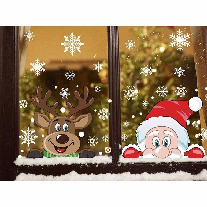Christmas Static Window Clings – Santa Elk Snowflake Stickers Christmas Window Clings Qme