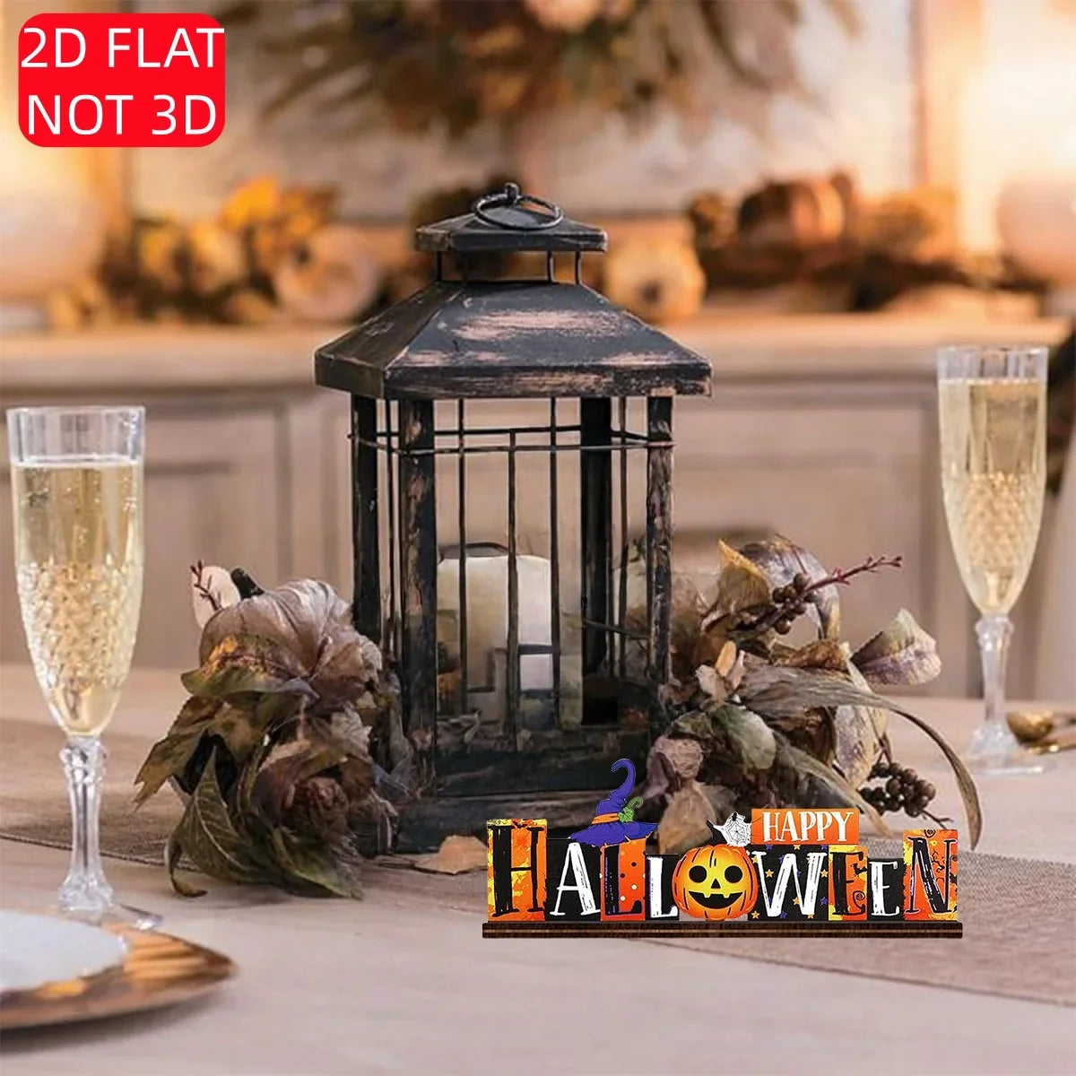 2D Halloween Wooden Tabletop Decor – Pumpkin & Witch Set Halloween Tabletop Decor Qme