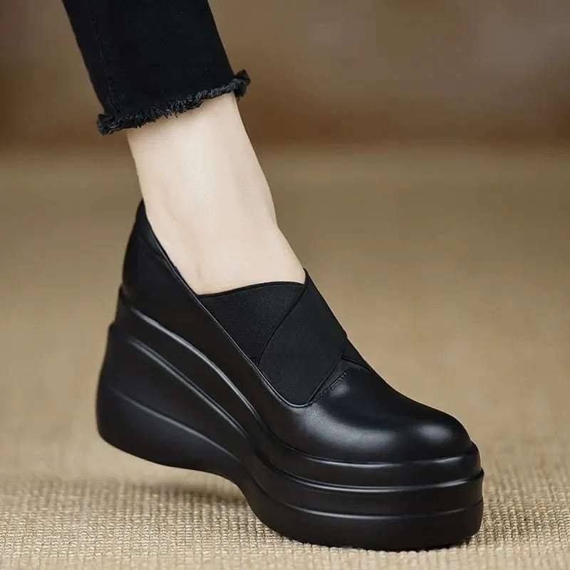 Women's Platform Wedge Loafers – Slip-On Height Boost Shoes Platform Wedge Loafers Qst