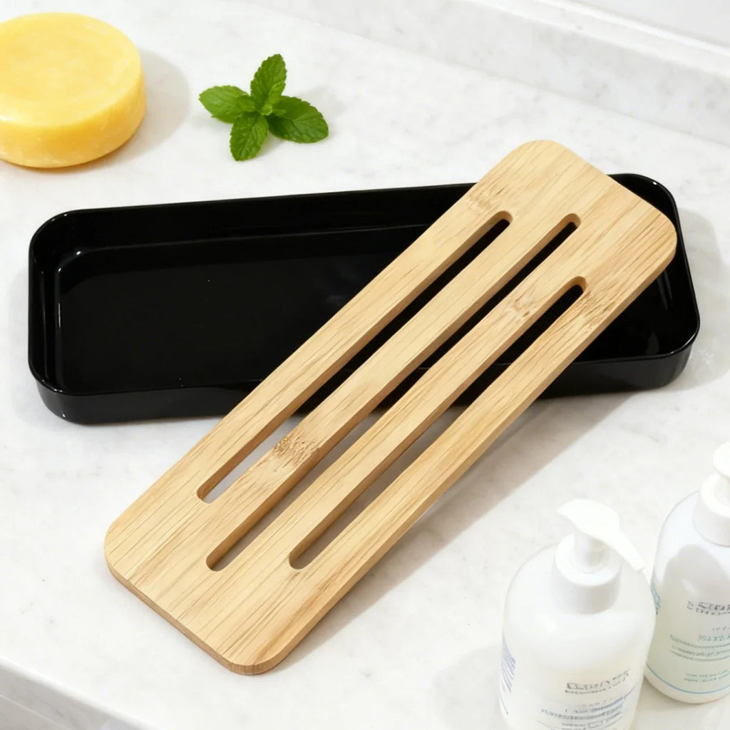 Bamboo Soap Dish & Bottles Holder Tray | Countertop Organizer Bathroom Organizer Tray Qme