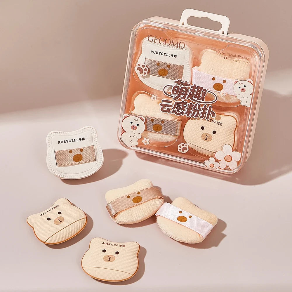 5-Pack Cute Bear Powder Puff – Soft Plush Wet & Dry Sponge Makeup Powder Puff Qme