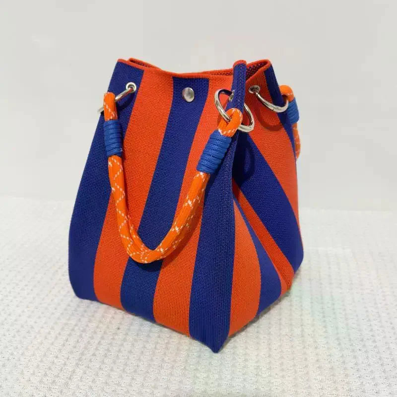 Multi-Color Knitted Retro Bucket Handbag | Color-Block Bag Knitted Bucket Handbag Qme