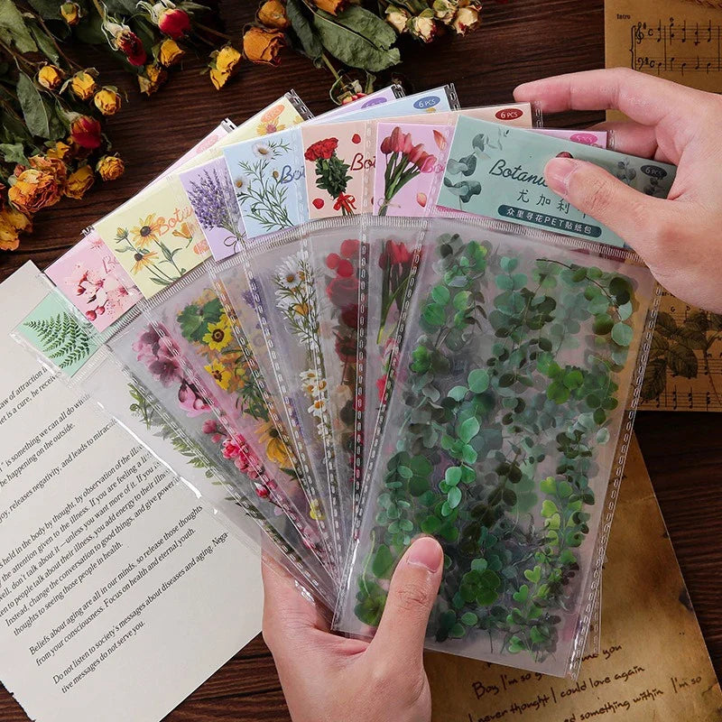 Floral Plant Journal Stickers – Waterproof Transparent PET Decorative Stickers Qme