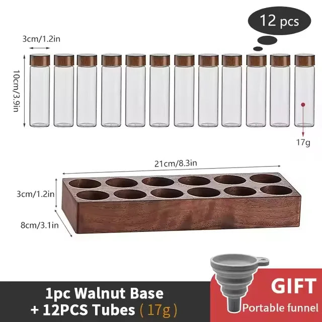 Glass Single Dose Coffee Bean Storage Tubes & Wood Display Rack Coffee Bean Storage Set Qst 12set 17g