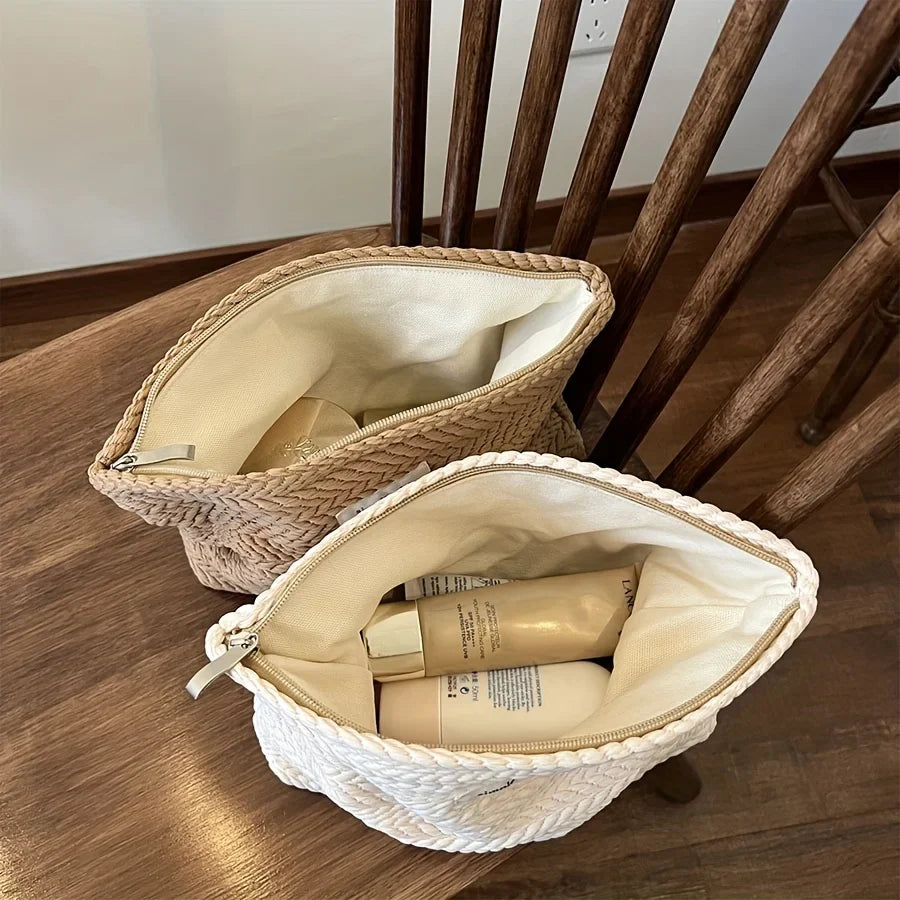 Nordic Embossed Weave Cosmetic Pouch | Soft Fabric Makeup Bag Cosmetic Pouch Qme