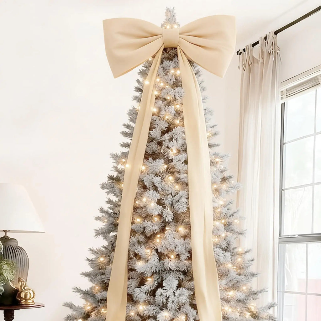 Large Velvet Bow Christmas Tree Topper – 8 Inch Holiday Decor Christmas Tree Topper Qme