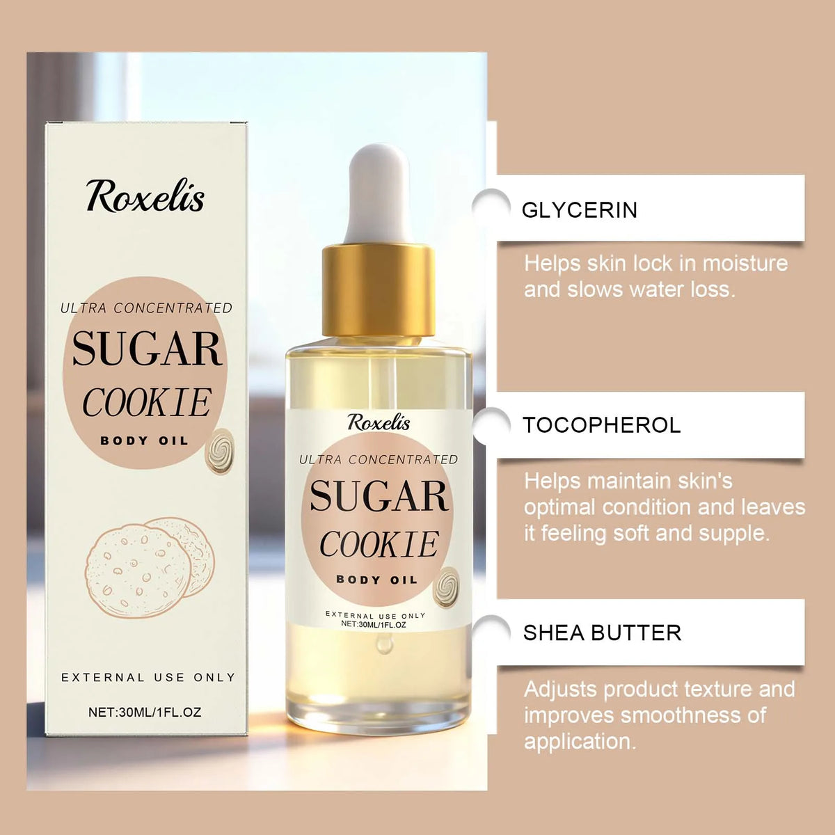 Sugar Cookie Fragrance Body Oil – Moisturizing & Nourishing Fragrance Body Oil Qme