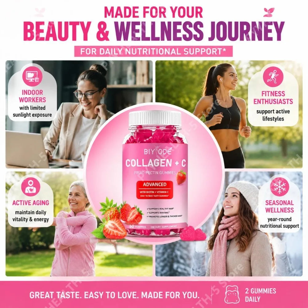 BIYODE Collagen + C Gummies with Vitamin C – 60ct | Hair Skin Nails Collagen Gummies Qst