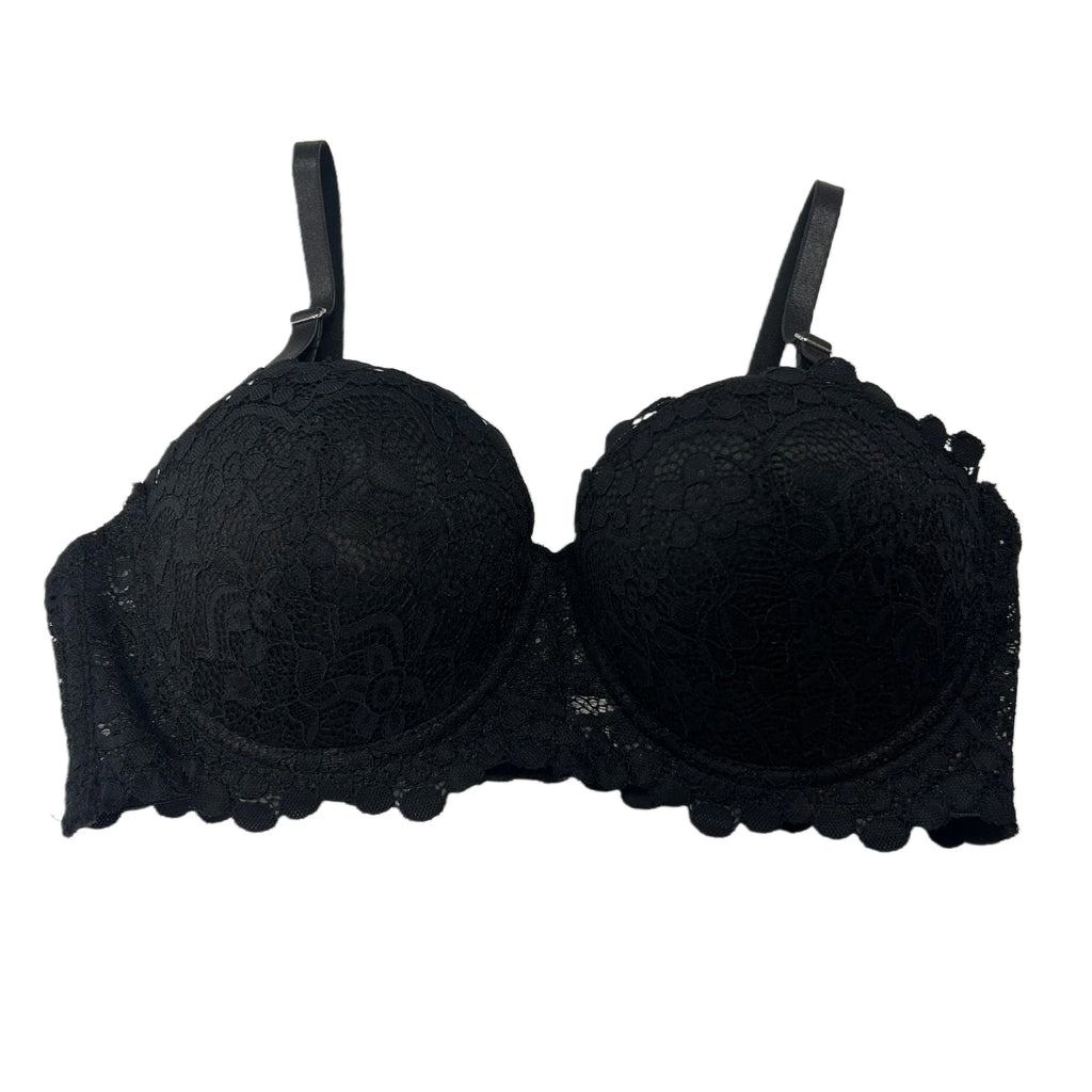 Zeriluna Lace Push-Up Underwire Bra – Detachable Straps, Deep V Push-Up Lace Bra Qst Black L