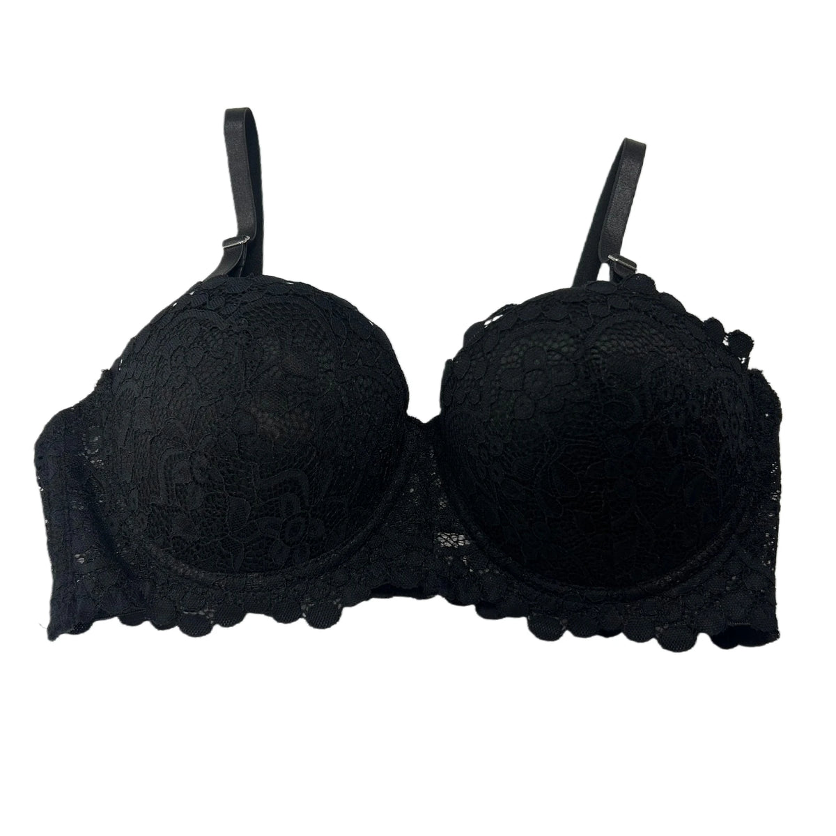 Zeriluna Lace Push-Up Underwire Bra – Detachable Straps, Deep V Push-Up Lace Bra Qst Black L