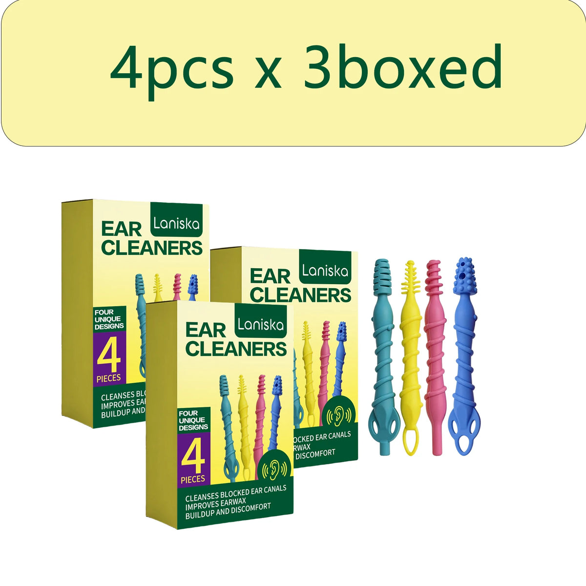 Soft Silicone Spiral Ear Cleaning Tools – Colorful Set Ear Cleaning Tool Qst 4pcs x 3boxed