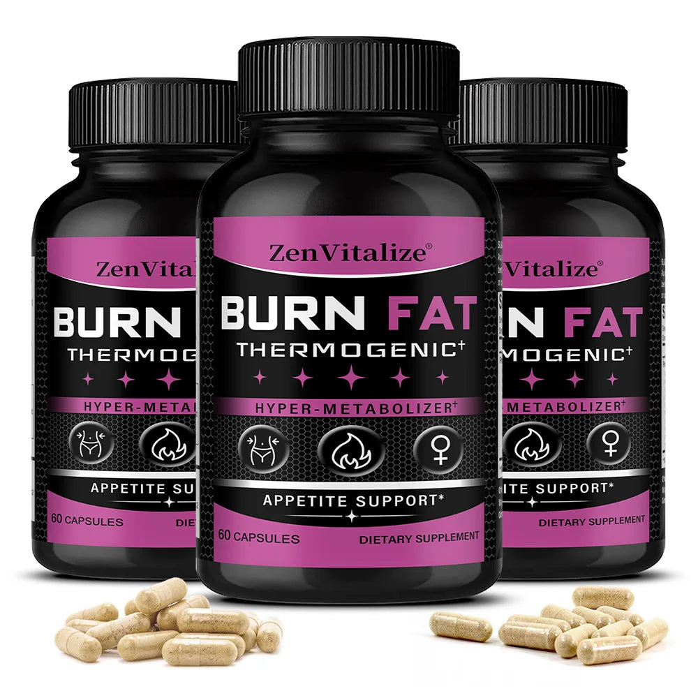 Thermogenic Metabolism Booster – Psyllium, Ginger & Cabbage Palm Metabolism Supplement Qst 60 count-3 bottle
