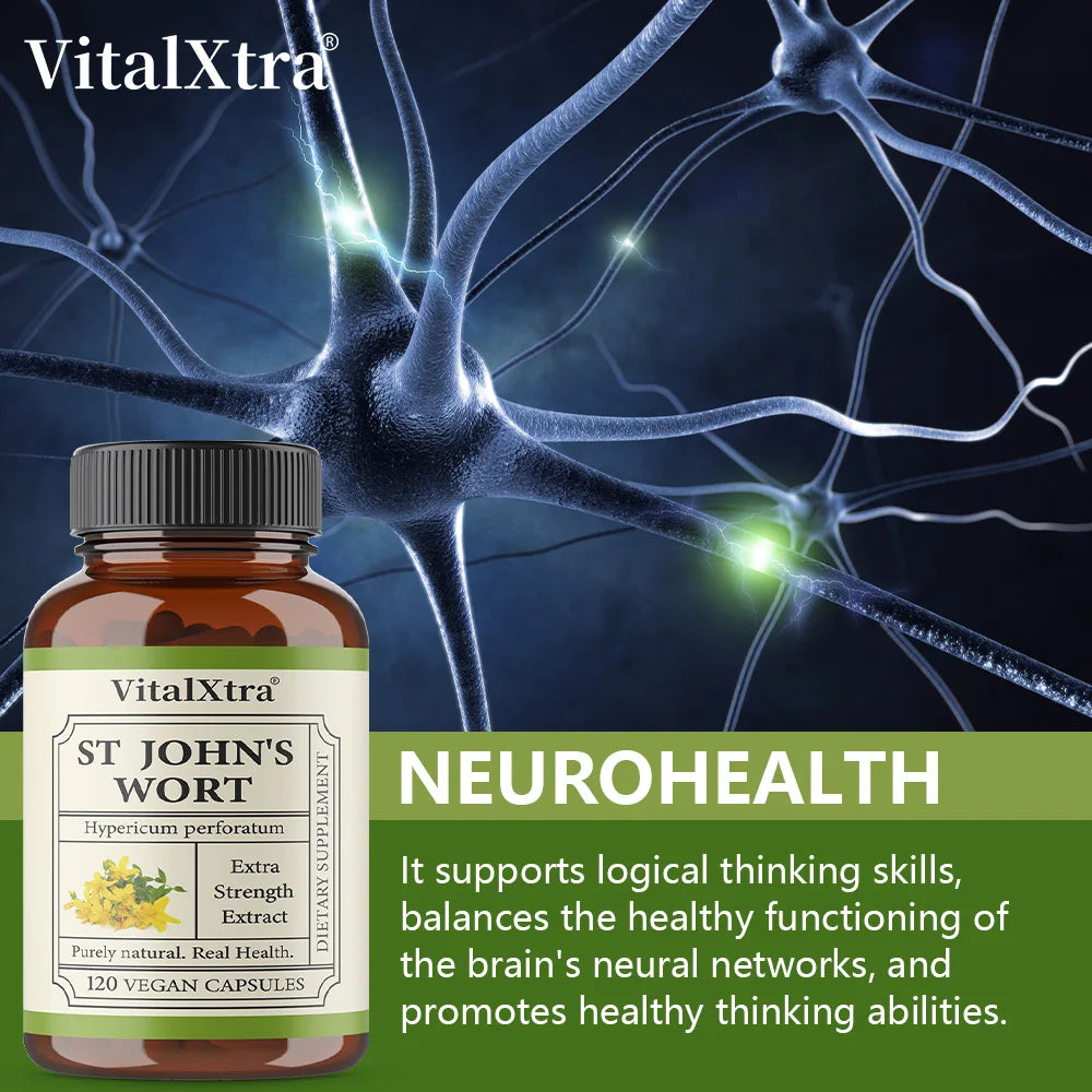 VitalXtra St. John's Wort 300mg Capsules | Hypericum Perforatum Herbal Supplement Qst
