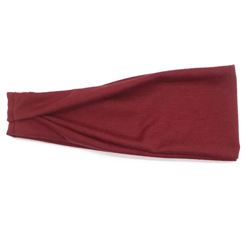 Women's Twisted Knot Cotton Wide Turban Headband – 19 Colors Turban Headband Qme wine red 10cm-22cm